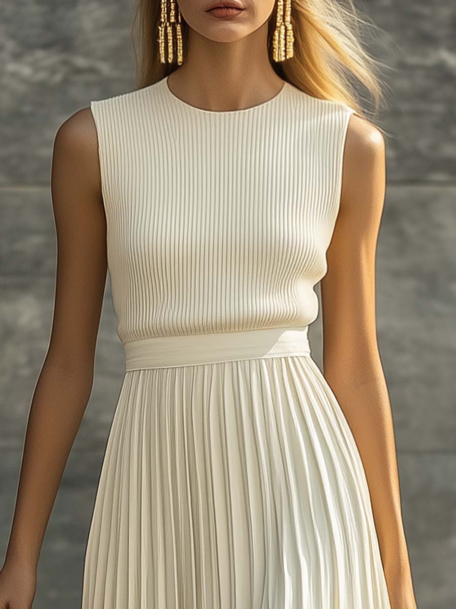 Elegant Maxi Dress for Women Sleeveless Pleated Knit