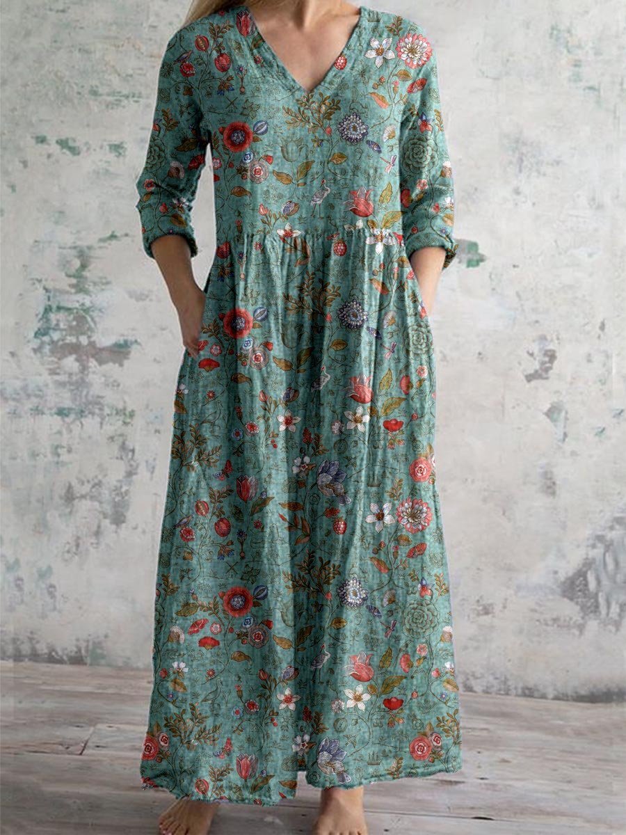 Effortless Maxi Dress for Women V-Neck Three-Quarter-Sleeve