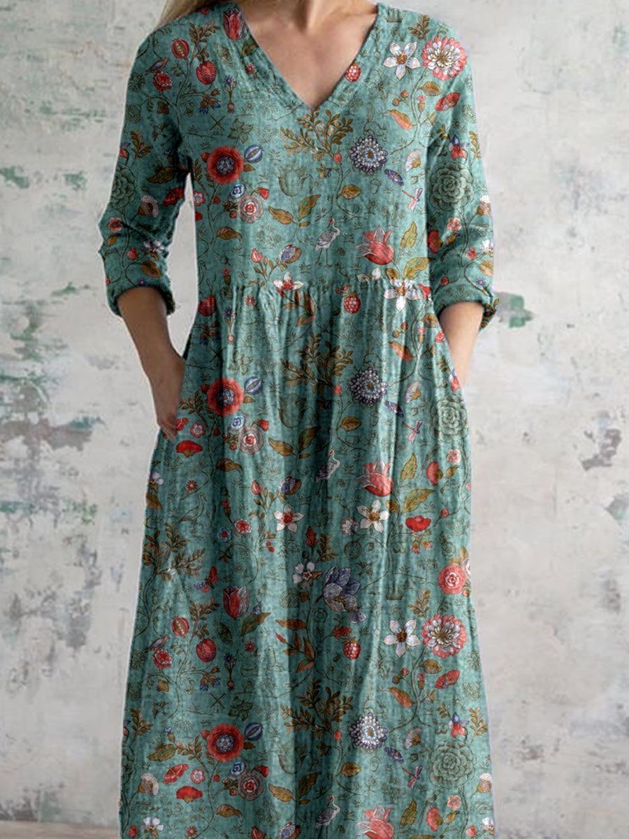 Effortless Maxi Dress for Women V-Neck Three-Quarter-Sleeve