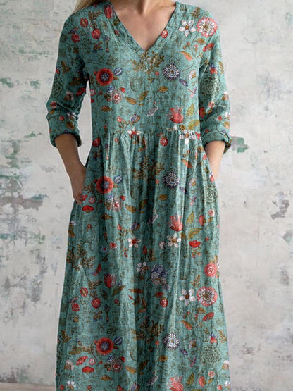 Effortless Maxi Dress for Women V-Neck Three-Quarter-Sleeve