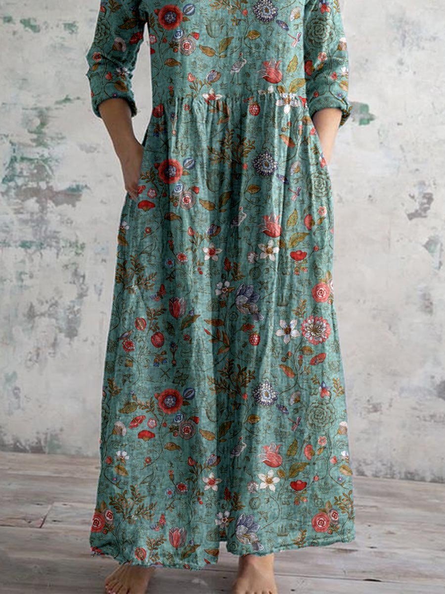 Effortless Maxi Dress for Women V-Neck Three-Quarter-Sleeve