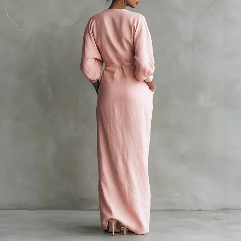 Elegant Wrap Maxi Dress for Women Deep-V-Neck Long-Sleeve