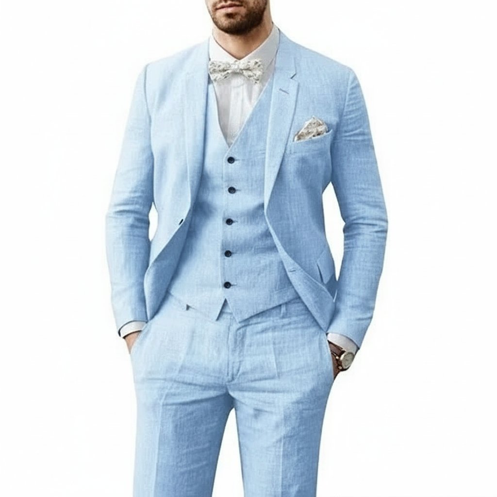 Classic Suit for Men Three-Piece Linen Tailored-Fit