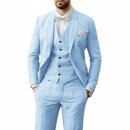 Classic Suit for Men Three-Piece Linen Tailored-Fit