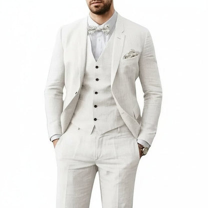 Classic Suit for Men Three-Piece Linen Tailored-Fit