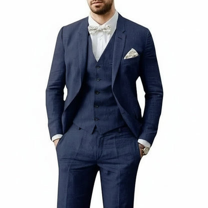 Classic Suit for Men Three-Piece Linen Tailored-Fit