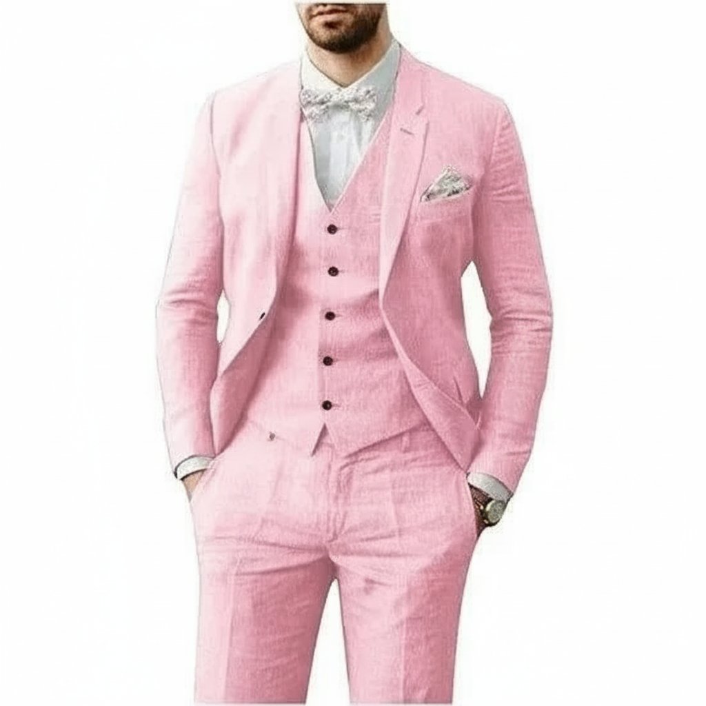 Classic Suit for Men Three-Piece Linen Tailored-Fit