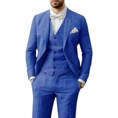 Classic Suit for Men Three-Piece Linen Tailored-Fit