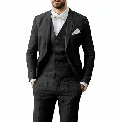 Classic Suit for Men Three-Piece Linen Tailored-Fit
