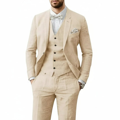 Classic Suit for Men Three-Piece Linen Tailored-Fit