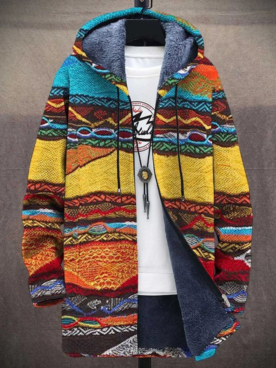 Classic Hooded Jacket for Men Abstract-Print Fleece-Lined
