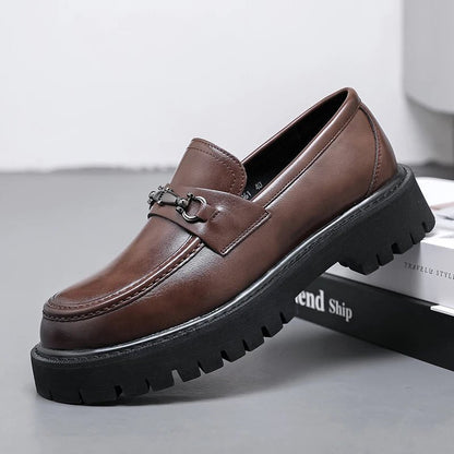 Classic Leather Loafers for Men Buckle-Detail Platform-Sole
