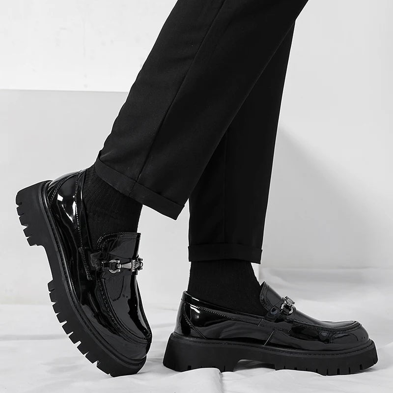 Classic Leather Loafers for Men Buckle-Detail Platform-Sole