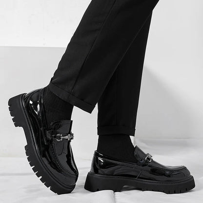 Classic Leather Loafers for Men Buckle-Detail Platform-Sole
