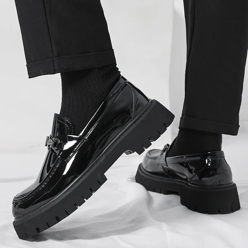 Classic Leather Loafers for Men Buckle-Detail Platform-Sole