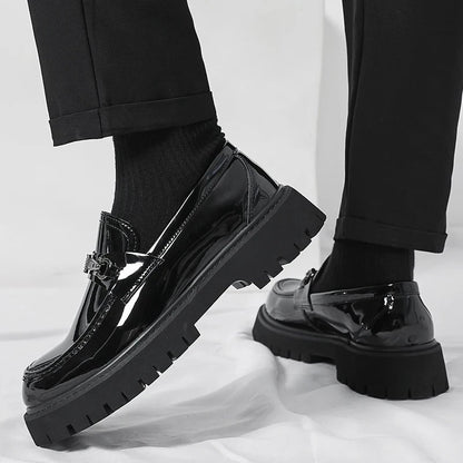 Classic Leather Loafers for Men Buckle-Detail Platform-Sole