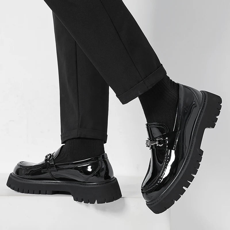 Classic Leather Loafers for Men Buckle-Detail Platform-Sole
