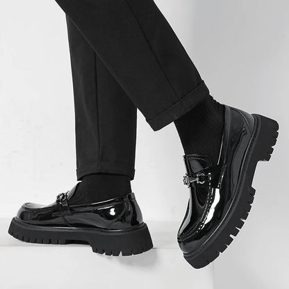 Classic Leather Loafers for Men Buckle-Detail Platform-Sole