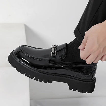Classic Leather Loafers for Men Buckle-Detail Platform-Sole