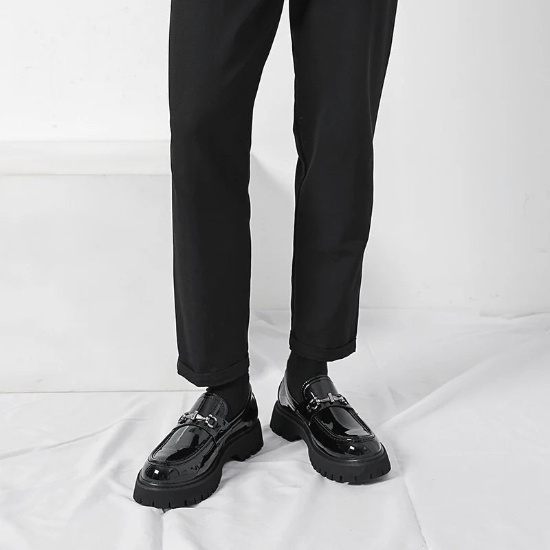 Classic Leather Loafers for Men Buckle-Detail Platform-Sole