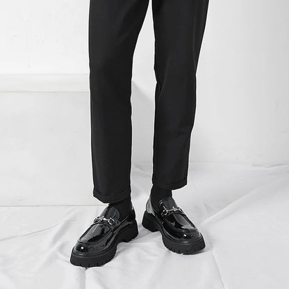 Classic Leather Loafers for Men Buckle-Detail Platform-Sole