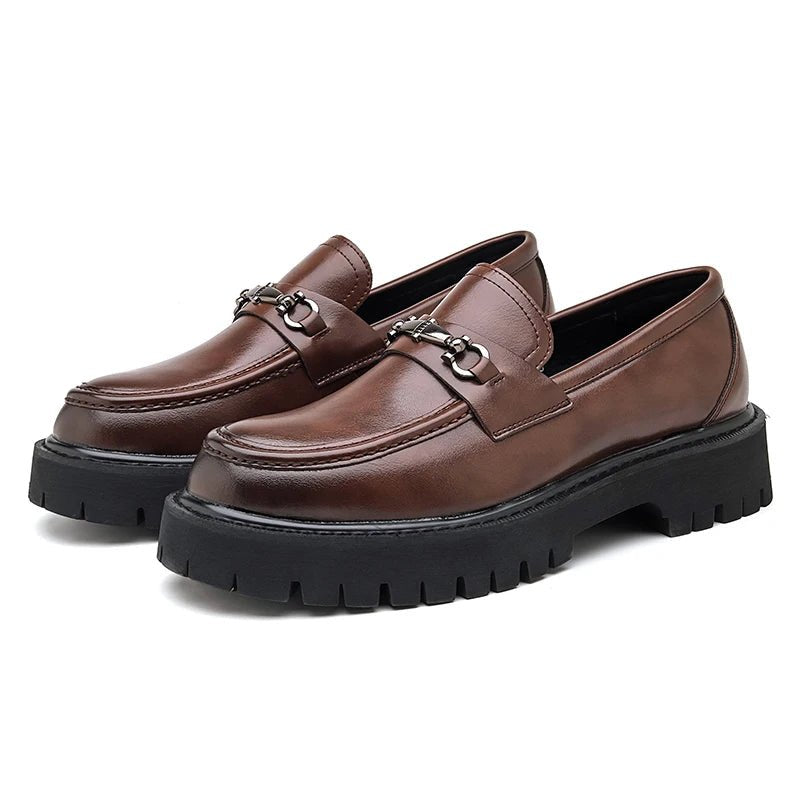 Classic Leather Loafers for Men Buckle-Detail Platform-Sole