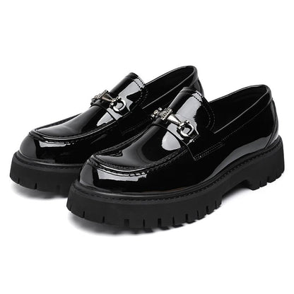 Classic Leather Loafers for Men Buckle-Detail Platform-Sole
