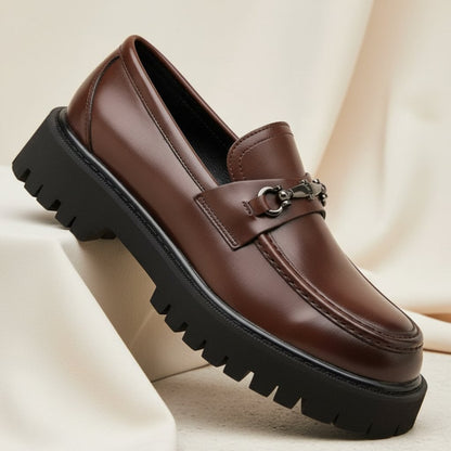 Classic Leather Loafers for Men Buckle-Detail Platform-Sole
