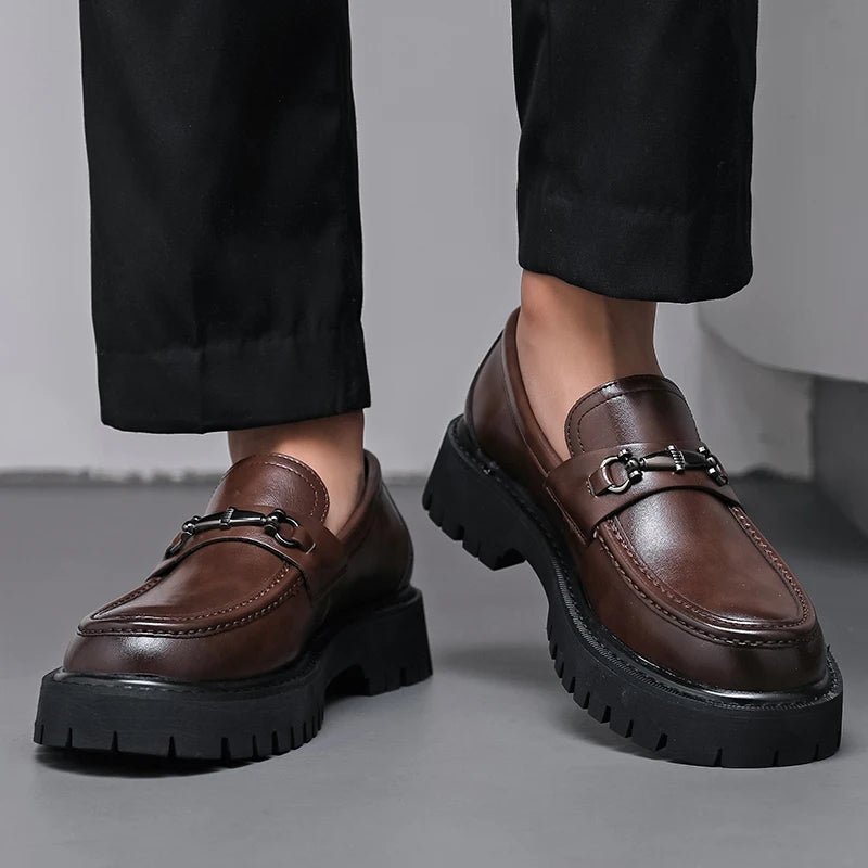 Classic Leather Loafers for Men Buckle-Detail Platform-Sole
