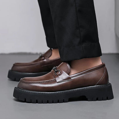 Classic Leather Loafers for Men Buckle-Detail Platform-Sole