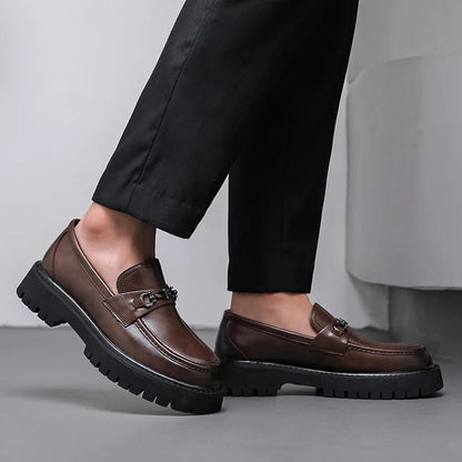 Classic Leather Loafers for Men Buckle-Detail Platform-Sole