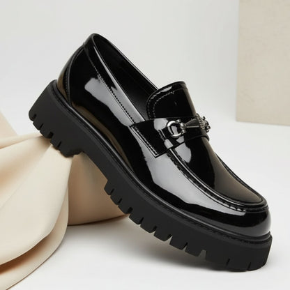 Classic Leather Loafers for Men Buckle-Detail Platform-Sole