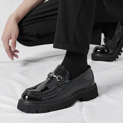 Classic Leather Loafers for Men Buckle-Detail Platform-Sole