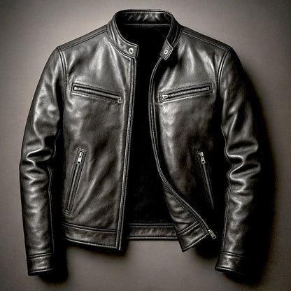 Classic Leather Jacket for Men Moto Full-Zip
