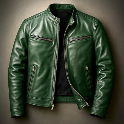 Classic Leather Jacket for Men Moto Full-Zip