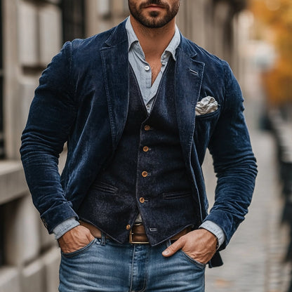 Classic Two-Piece Set for Men Corduroy Blazer