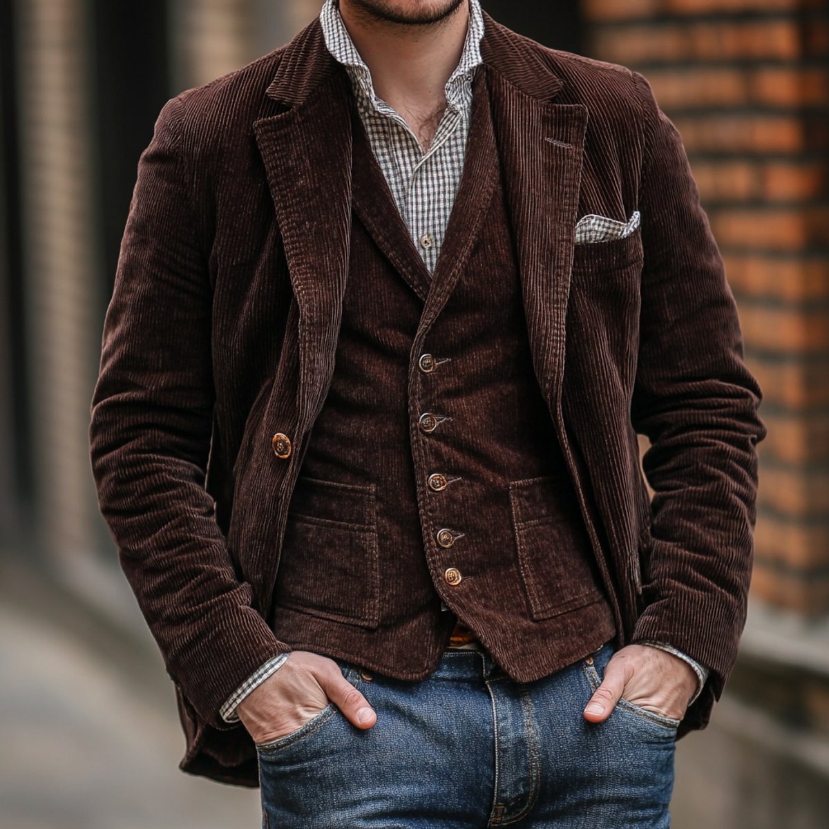 Classic Two-Piece Set for Men Corduroy Blazer