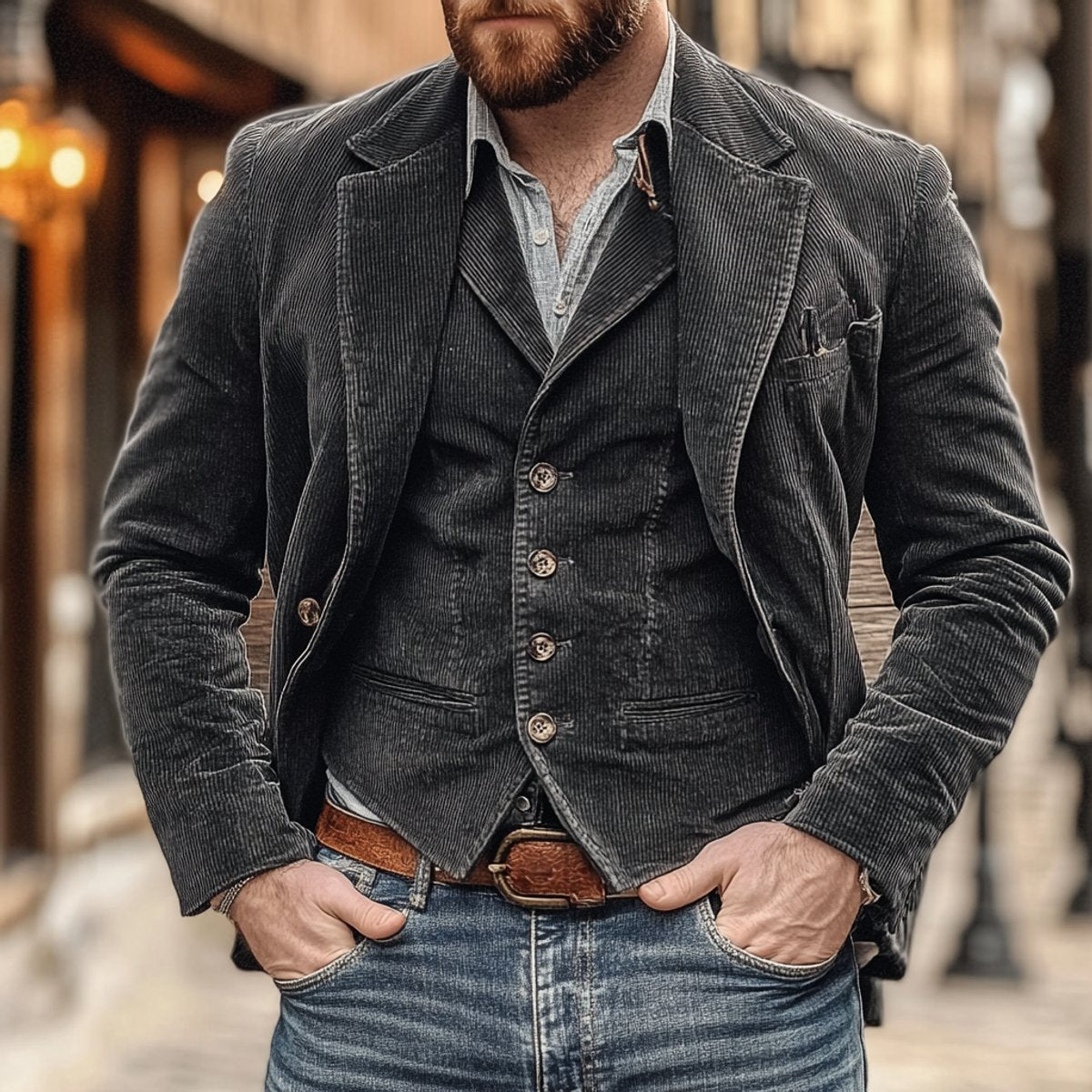Classic Two-Piece Set for Men Corduroy Blazer