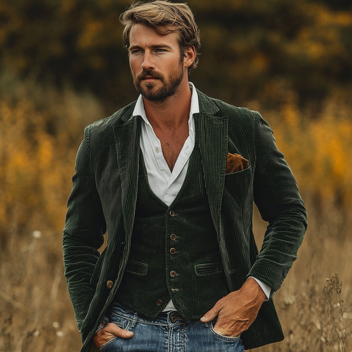 Classic Two-Piece Set for Men Corduroy Blazer