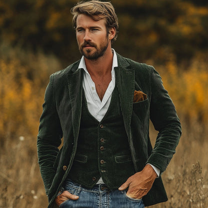 Classic Two-Piece Set for Men Corduroy Blazer