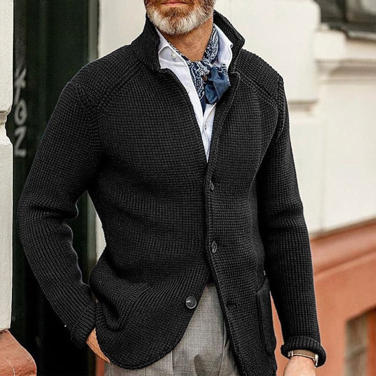 Classic Cardigan for Men Waffle-Knit Button-Front