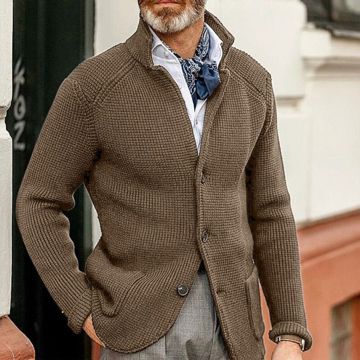 Classic Cardigan for Men Waffle-Knit Button-Front