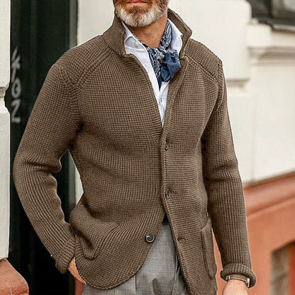 Classic Cardigan for Men Waffle-Knit Button-Front