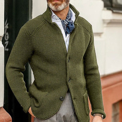 Classic Cardigan for Men Waffle-Knit Button-Front