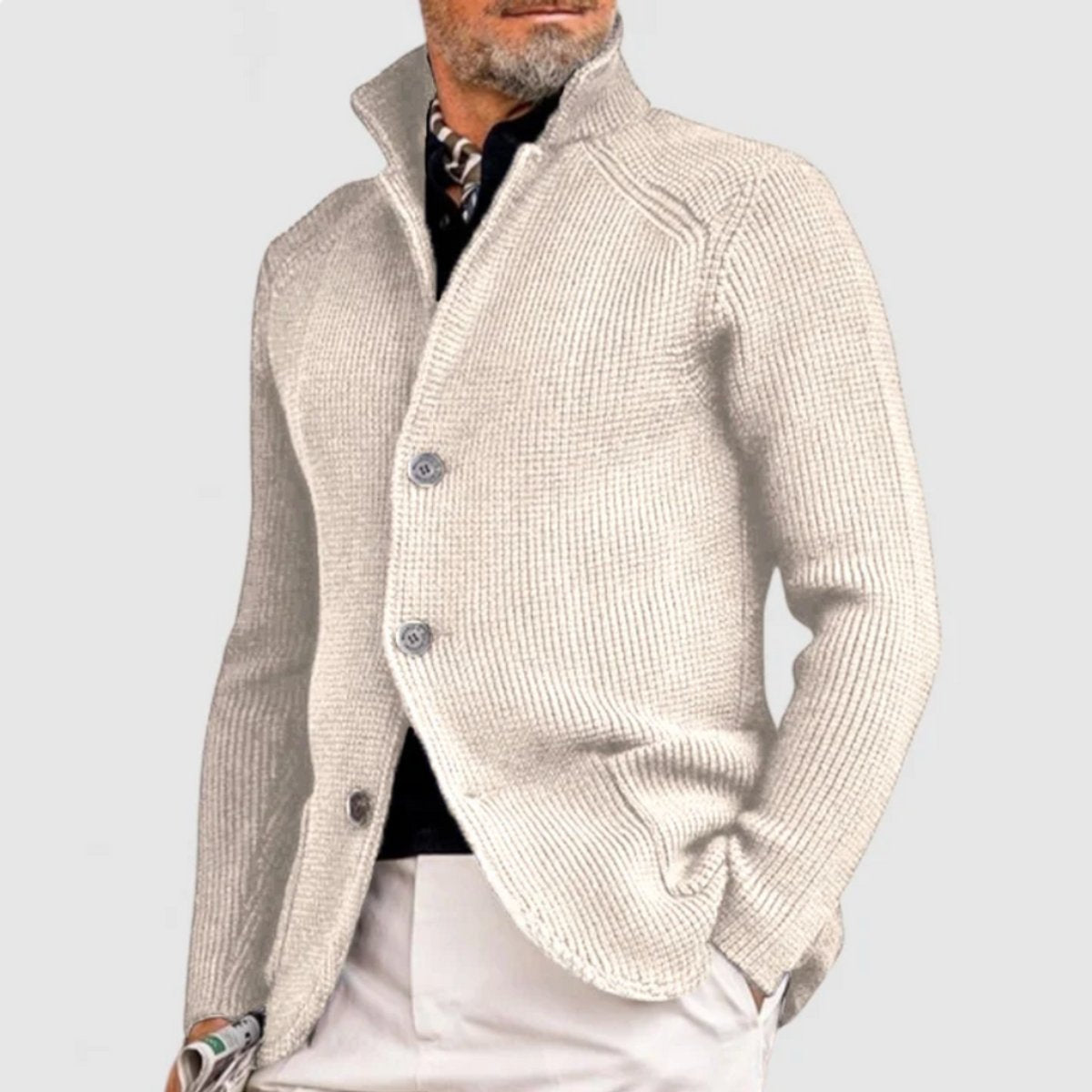Classic Cardigan for Men Waffle-Knit Button-Front