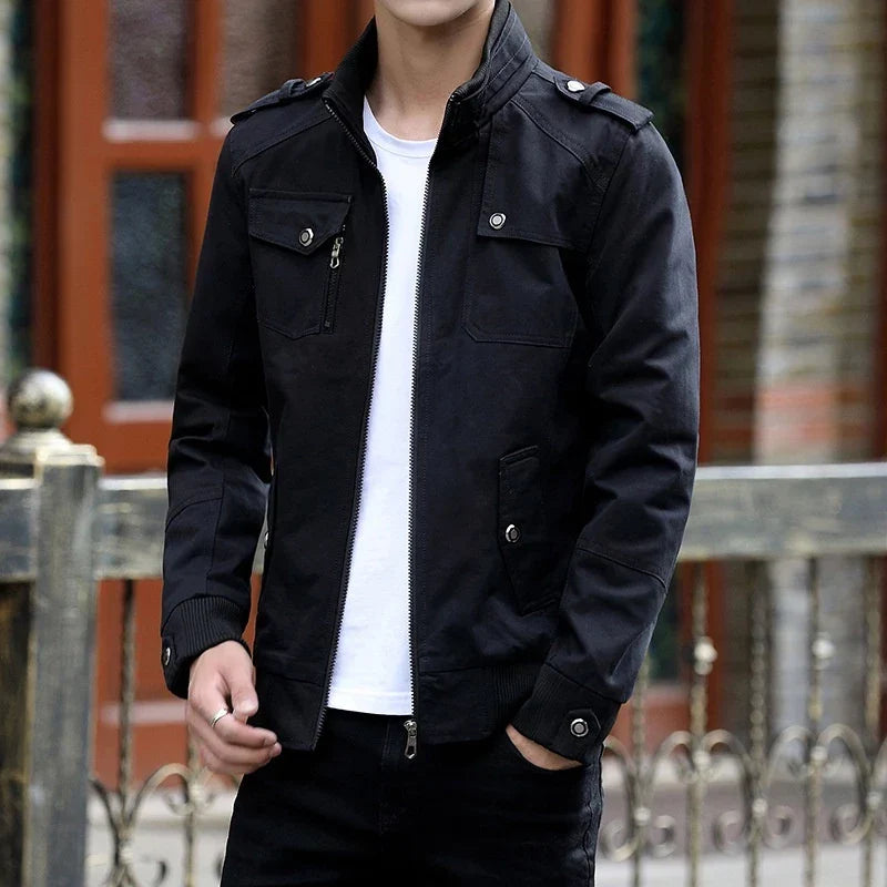 Classic Bomber Jacket for Men Zip-Up Multi-Pocket