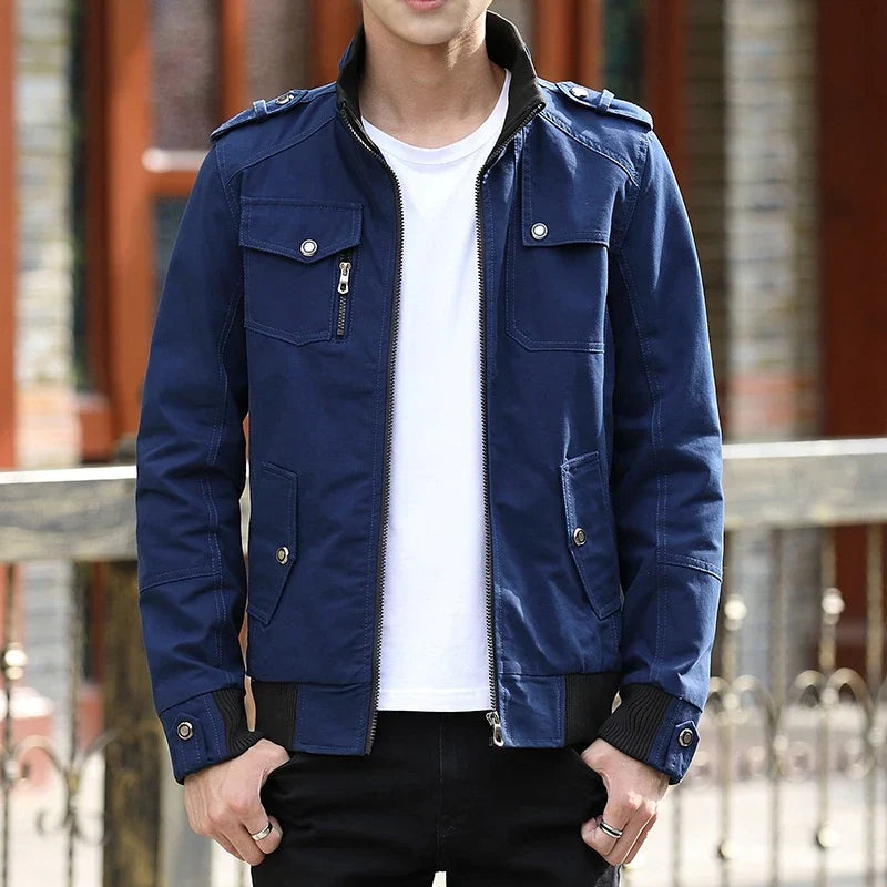 Classic Bomber Jacket for Men Zip-Up Multi-Pocket