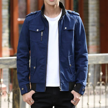 Classic Bomber Jacket for Men Zip-Up Multi-Pocket