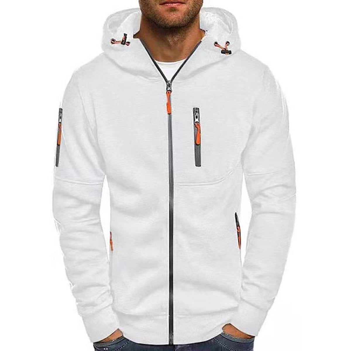 Classic Zip-Up Hoodie for Men Hooded Long-Sleeve