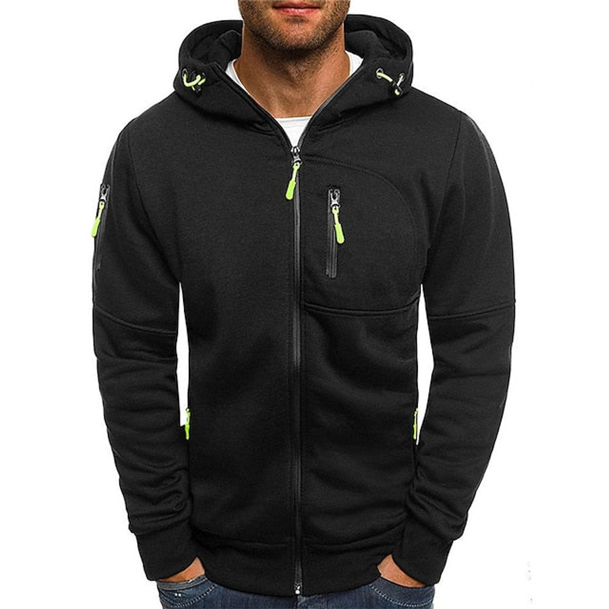 Classic Zip-Up Hoodie for Men Hooded Long-Sleeve